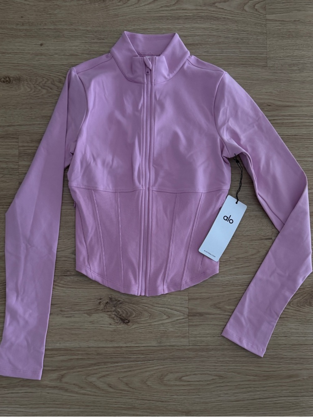 Alo Yoga Airbrush Corset Full Zip Jacket in Candy Heart Pink size S- NWT